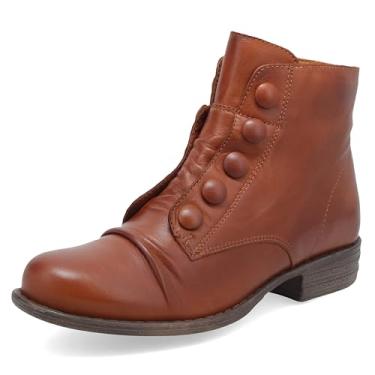 Imagem de Miz Mooz Botas femininas de cano curto e baixo com zíper e salto de 2,5 cm Louise – Botas femininas feitas à mão – cano curto e baixo, Brandy, 7.5