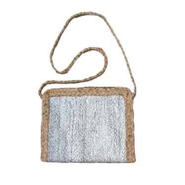 Imagem de Kayla Jute Bolsa tiracolo feminina natural com franjas, bolsa de ombro boêmia, verão, boêmio, praia, concha do mar, Índia, Prata metálica., Medium, Bolsa de juta com franja boêmia natural feita à mão