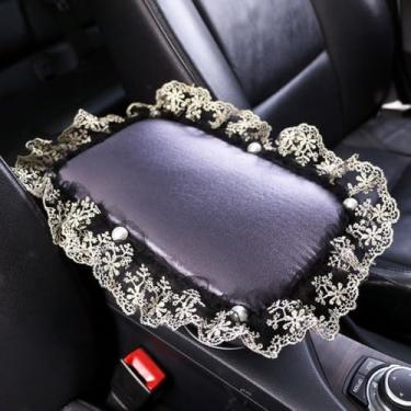Imagem de MINGZAIQIPEI Capa de apoio de braço de renda para console central automotivo almofada de console macia para carro, almofada de apoio de braço central para a maioria dos protetores de decoração de