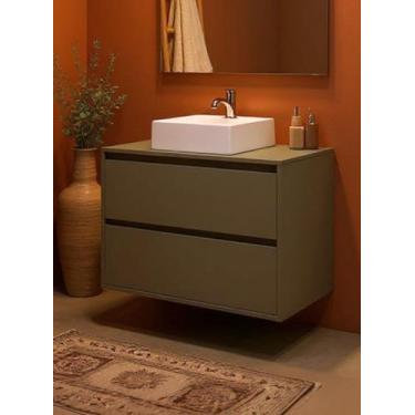 Imagem de Gabinete para Banheiro com Cuba 80cm Mdf Verde Dubai - On Móveis