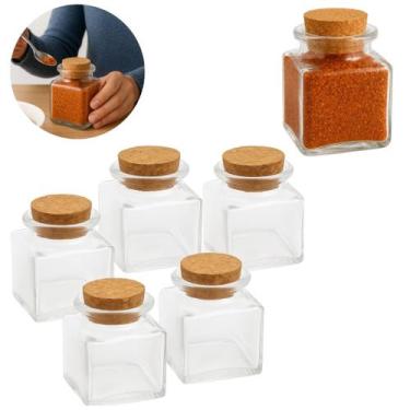 Imagem de 5 Porta Condimentos Tempero Quadrado de Vidro 50 ml C/ Rolha - Freecom