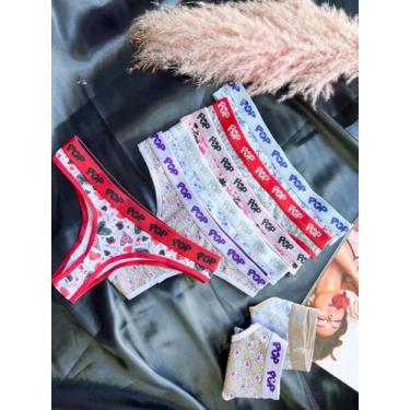 Imagem de Kit com 12 Calcinhas Pop Fio Dental - Boutique da Bibs, P, Estampado