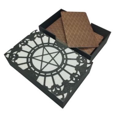 Imagem de Caixa Decorativa para Cartas de Tarô, Design Místico em Pentagrama, Cores Variadas, Estojo de Proteção (Branco, 10 x 6 cm)