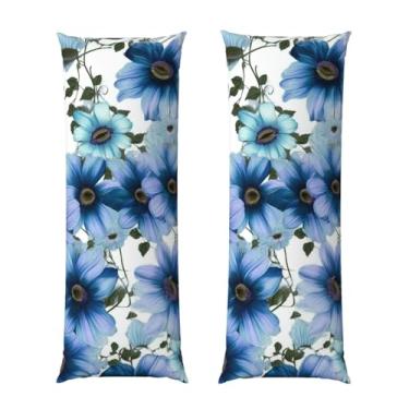 Imagem de Capa de travesseiro corporal com zíper oculto, fronha longa de microfibra macia e respirável para travesseiro corporal, margarida azul florescendo capas para travesseiro de cama presente para dormir