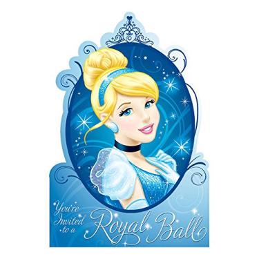 Imagem de Cartão de convites para festa de aniversário Cinderela Royal Ball (pacote com 8), azul, 14 cm x 11 cm.