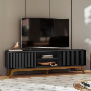 Imagem de Rack Olivar Fox 180 Ripado Para TV até 65” Porta Deslizante 2 Portas 4 Nichos 