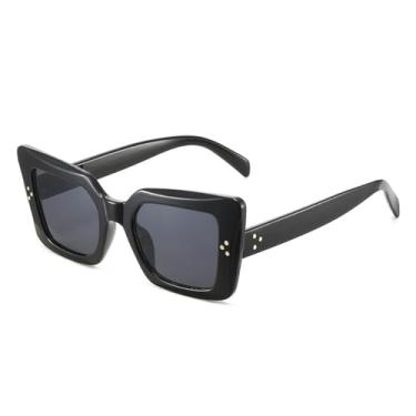 Imagem de Óculos de sol vintage grandes com armação tartaruga, estilo olho de gato, com rebites, decoração retangular rosa, masculino (C1)