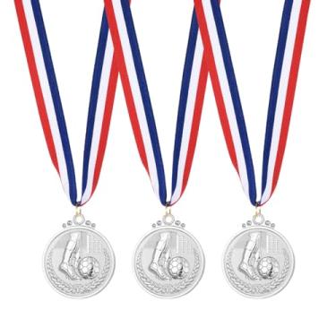 Imagem de PATIKIL Medalhas de prêmio de metal de 5 cm, 3 medalhas de vencedor com fita de pescoço para participação de adultos, prata (estilo futebol)
