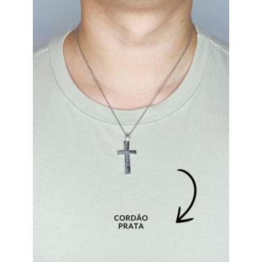 Imagem de Cordão Corrente 50Cm Pingente Cruz Trabalhada Oração Reza - Visujoias