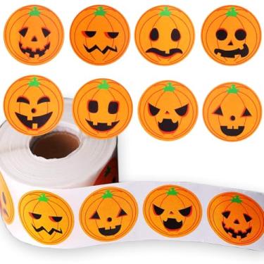 Imagem de 500 peças de adesivos de abóbora de Halloween rolo de 2,5 cm em forma de abóbora sorridente decalques à prova d'água adesivos laranja autoadesivos para decoração de envelopes de festa de Halloween