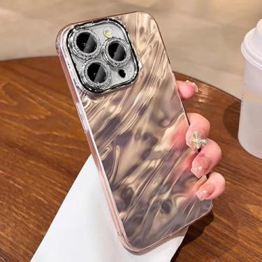 Imagem de YOGISU Capa de luxo com revestimento em ondas d'água e glitter para proteção da câmera, capa rígida à prova de choque para iPhone 16 Pro (para iPhone 16 Pro/rosa)