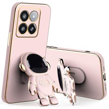 Imagem de Anlalish Capa fofa de silicone compatível com Xiaomi 14T Pro com suporte de astronauta, capa para celular Xiaomi 14T Pro Funda Slim Plating Proteção da câmera à prova de choque (rosa)