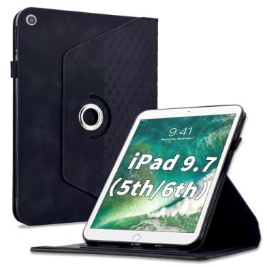 Imagem de Varohix Capa para iPad 6ª/5ª geração de 9,7 polegadas 2018/2017, iPad Air 2 / Air 1 capa protetora de couro PU com rotação de 360 graus com hibernar/despertar automático, suporte para cartão e alça de