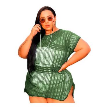 Imagem de Saída de Praia Plus Size Tricot Fenda Acinturada Verão Banho - PLUS ME