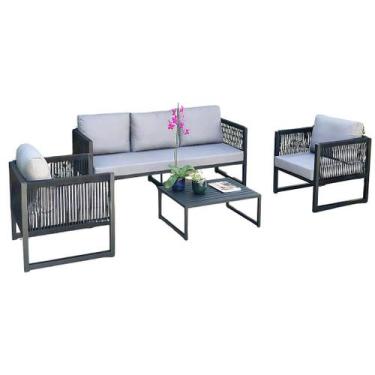 Imagem de Conjunto de Sofá Belga 2 Poltronas Corda Náutica + Mesinha Área Extern