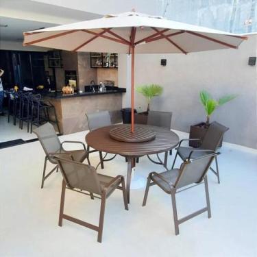 Imagem de Jogo de Mesa Giratoria 6 Cadeiras de Aluminio para Piscina Jardim Área