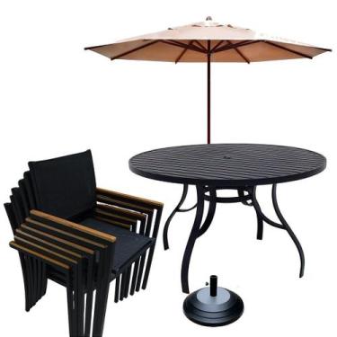 Imagem de Jogo de Mesa Ripada com 6 Cadeiras para Jardim Área Externa + Guarda S