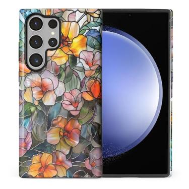 Imagem de CARLOCA Compatível com Samsung Galaxy S24 Ultra Full Body Protective Glossy Case para meninas meninos à prova de choque moda estética padrão 3D mosaico vintage flores coloridas