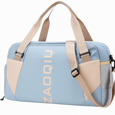 Imagem de Bolsa Mala De Mão 10kg Viagem Academia Bordo Grande Avião Alça ajustável Área Seca Área Molhada Compartimento Tênis (Azul Bebê)