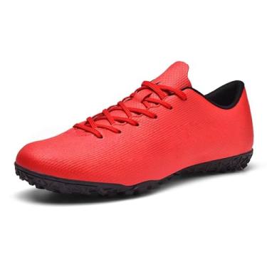 Imagem de Chuteiras de futebol masculinas preto/branco/vermelho para meninos, tênis de futebol juvenil unissex para treinamento profissional esportivo, Vermelho, 35