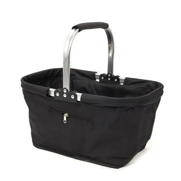 Imagem de Cesta de piquenique com isolamento dobrável com alça, bolsa de mercearia dobrável reutilizável para acampamento ao ar livre, compras, viagens, uso em churrasco (preto)