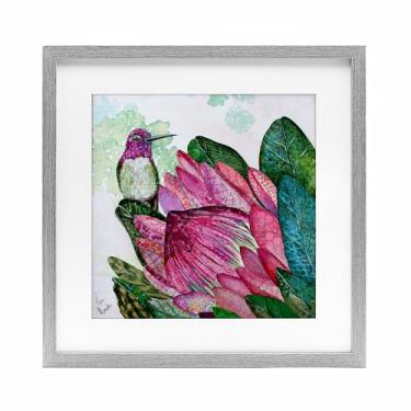 Imagem de Stupell Industries Impressão emoldurada Beija-flor e Protea cinza design sob vidro por Lisa Morales, 40,6 x 40,6 cm