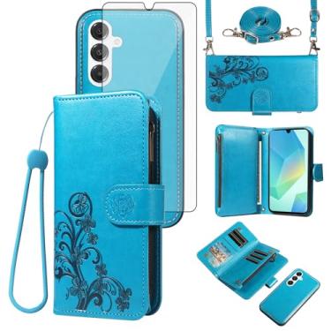 Imagem de Asuwish Capa de celular para Samsung Galaxy A16 5G/4G Carteira com zíper magnética destacável com protetor de tela de vidro temperado alça transversal porta-cartões de flores A 16 16A SM-A166U