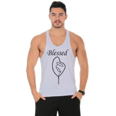 Imagem de Camiseta Regata Cavada Masculino Academia Treino Estampado Abençoado -