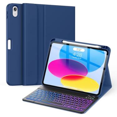 Imagem de Supveco Capa de teclado para iPad (A16) 11ª/10ª geração, 11 e 10,9 polegadas com suporte para lápis, 7 cores, retroiluminada, sem fio, removível, capa para iPad 11ª/10ª geração 2025/2022-Pure Navy