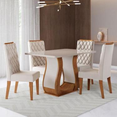 Imagem de Mesa de Jantar 4 Lugares Lana Mel/Blonde/Veludo Pastel - Viero Móveis,