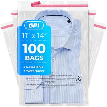 Imagem de Sacos de poliéster resseláveis autoseláveis de 28 cm x 35,5 cm - Caixa com 100, sacos plásticos recicláveis para remover e selar com aviso de sufoação e fita adesiva para embalagem e envio de roupas