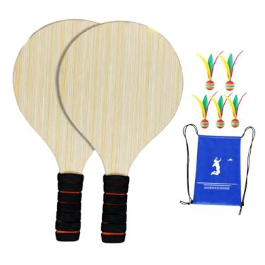 Imagem de Colaxi Conjunto de 2 peças de raquetes de badminton de madeira, conjunto profissional de exercícios e atividades esportivas, peteca e raquete para atividades, 5 Bolas Grandes