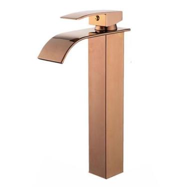 Imagem de Torneira Banheiro Cascata Lavabo Monocomando Rose Gold Alta - DeckCasa