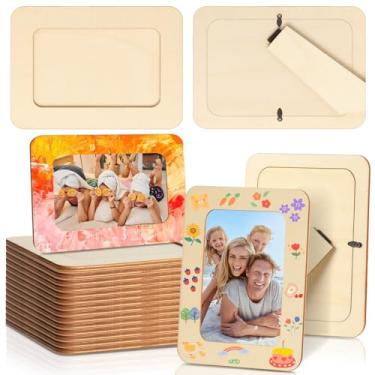 Imagem de RYKOMO Pacote com 30 molduras de madeira para artesanato, 10 x 15 cm, porta-cartões postais em pé para Dia dos Namorados, Dia das Mães, formatura, casamento, aniversário (formato retangular 15P)
