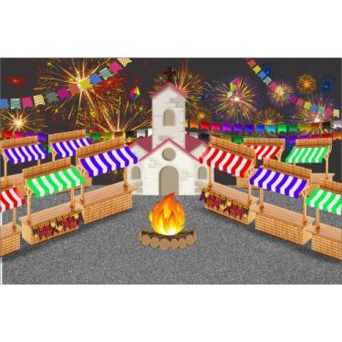 Imagem de Painel de Lona Festa Junina Arraiá na praça - Fabrika de Festa, 180x12