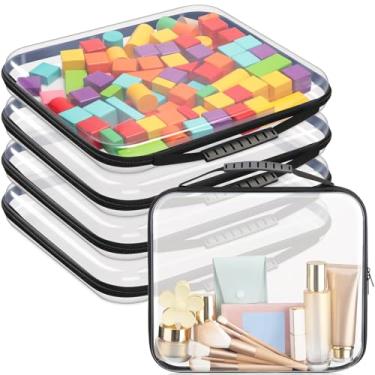 Imagem de Sanwuta 4 peças de estojo rígido transparente com zíper com alça estojos de armazenamento de escritório bolsas de plástico rígido caixas transparentes para brinquedos, lanches, cosméticos, blocos de