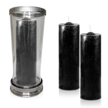 Imagem de Kit Copo Suporte Vidro Para Vela + 3 Velas Votivas 7 Dias Preta 250g -