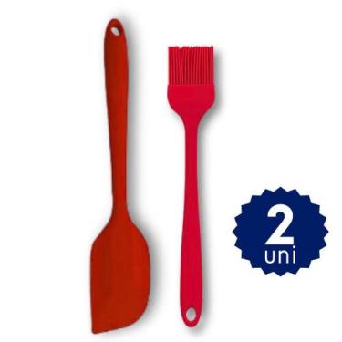 Imagem de Kit Silicone 3 Utensílio Básico Colher Espátula Pão Dura Pincel Cozinh