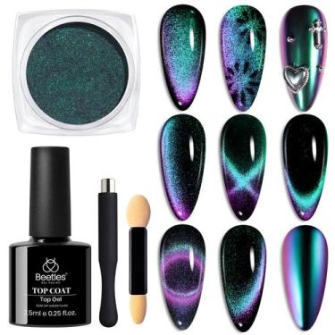 Imagem de Conjunto de pó para unhas besouros Cat Eye Chrome Holographic 2 em 1 -