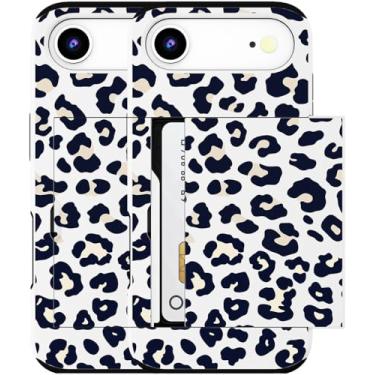Imagem de MUQR Capa para celular 17 Air compatível com suporte de cartão fofo - Design Kawaii, proteção contra quedas de nível militar, capa carteira robusta para mulheres (bolinhas brancas de leopardo e