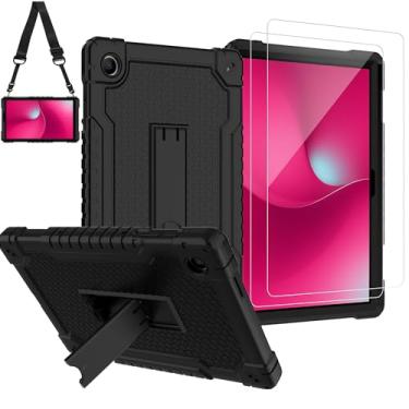 Imagem de Doemoil Capa para T-Mobile Revvl Tab 2 lançado em 2025 de 10,1 polegadas com 2 películas protetoras híbridas à prova de choque, capa rígida, alça de ombro com suporte embutido (preto + 2 peças de