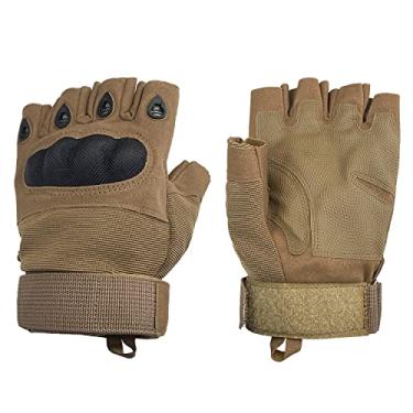 Imagem de Sutekus Luvas táticas sem dedos, luvas de trabalho com tela sensível ao toque com junta dura meio dedo, luvas utilitárias para esportes, trabalho ao ar livre (castanho, médio)