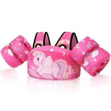 Imagem de Colete de natação infantil para meninas de 20 a 30 a 22,7 a 29,9 kg – Boia de piscina infantil com arnês de ombro boias de braço, auxílio de natação para 2-3-4-5-6-7 anos de idade