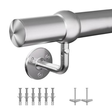 Imagem de Kit de corrimão de escada, sistema de corrimão de parede resistente de 1 m, aço inoxidável 304, tubo de 3 cm, uso interno e externo, barra de apoio segura para paredes de tijolos de concreto de