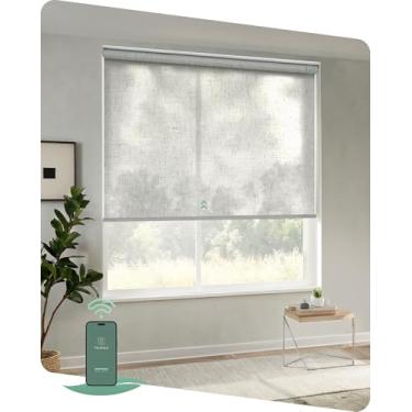 Imagem de Yoolax Persianas motorizadas com controle remoto, persianas inteligentes com filtragem de luz para Windows, funcionam com Alexa Google via Hub, persianas automáticas sem fio (5-Bege)