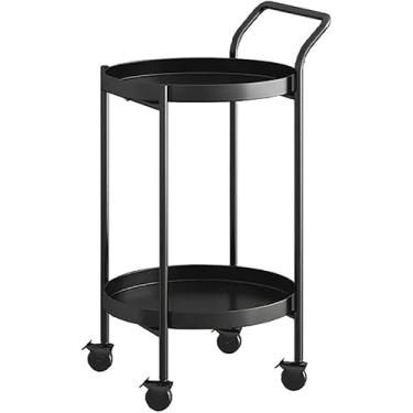 Imagem de Carrinho De Bar De Metal Com Rodas Slim Armazenamento De Bebidas Prateleira De Canto Giratória Decorativa Redonda Servindo Mesa Lateral Preto