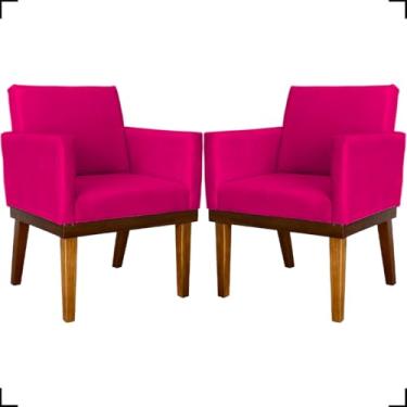 Imagem de Kit 2 Poltronas Decorativa Para Sala Recepção Manicure Consultório Salão de Beleza Base em Madeira Divine Tecido Suede (Pink)