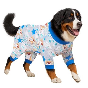 Imagem de LovinPet Macacão de cachorro grande para cirurgia feminina - Alívio da ansiedade de animais de estimação, camiseta de proteção solar para cães, tecido de flanela confortável, raposa, ovelha, estampa