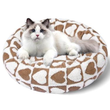 Imagem de Maansfy Cama calmante para cães pequenos, donuts, gatos, aquecedoras, redondas, para gatos internos, aconchegante, macia, para animais de estimação, curta, de pelúcia, para filhotes e gatos, lavável e