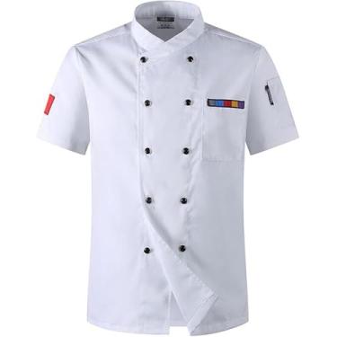 Imagem de Jaqueta Do Chef, Uniforme De Chef De Operação De Alimentos Jaqueta De Chef Homens Mulheres Uniforme De Chef De Manga Curta Catering Cozinha Restaurante Operação De Padeiro Geral, White, E(3XL)
